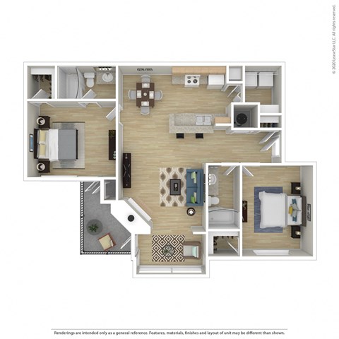 Floor plan for 2 beds, 2 baths, 1071 sqft